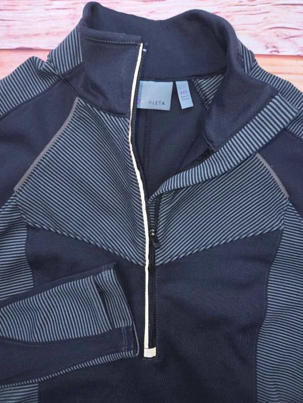 Athleta Womens Navy Striped 1/4 Zip Athletic Pullover XXS